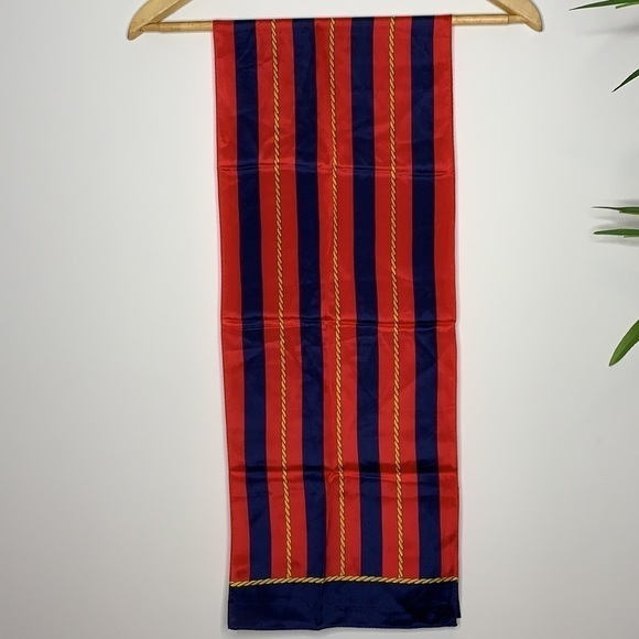 Echo || Silk Nautical Red Blue Striped with Gold Rope Design Scarf 10 1/2” x 52” - Picture 7 of 10